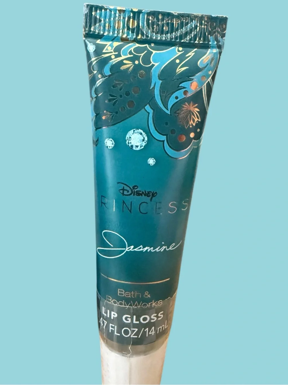 Bath & Body Works Jasmine Body Wash & Lip Gloss Teal & Gold accents 4 piece set